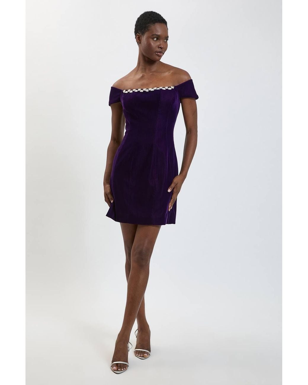 Karen Millen Blue Embellished Trim Velvet Mini Dress