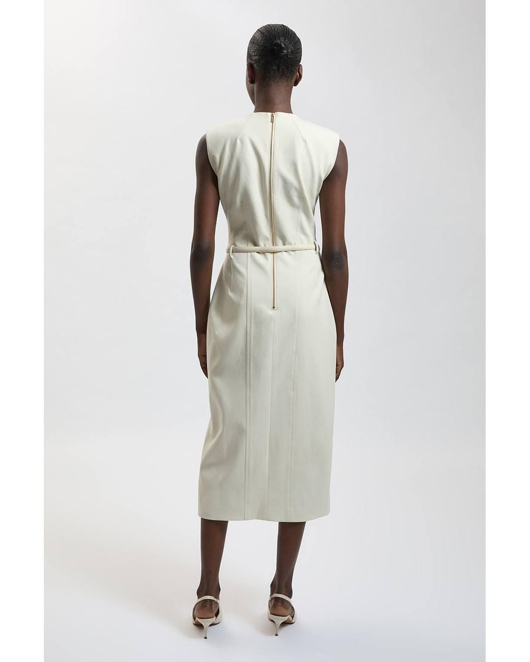 Karen Millen White Tailored Belted Midi Skirt Pencil Dress