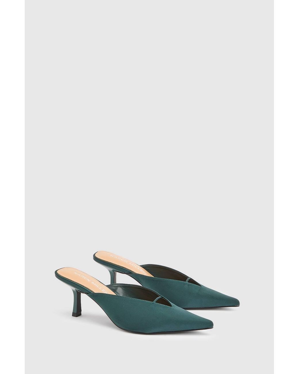 Karen Millen Green Satin Closed Toe Heeled Mules