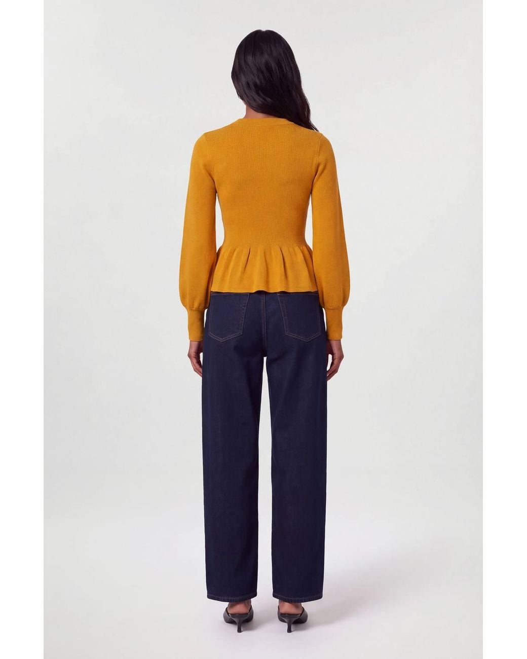 Karen Millen Blue Knitted Peplum Turtleneck Top