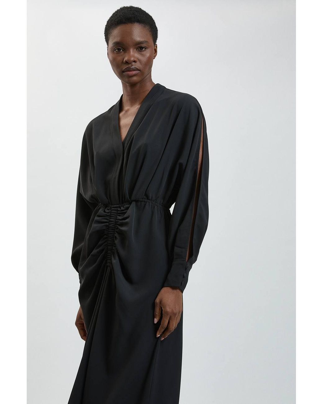 Karen Millen Black Split Sleeve Asymmetric Detail Midi Dress