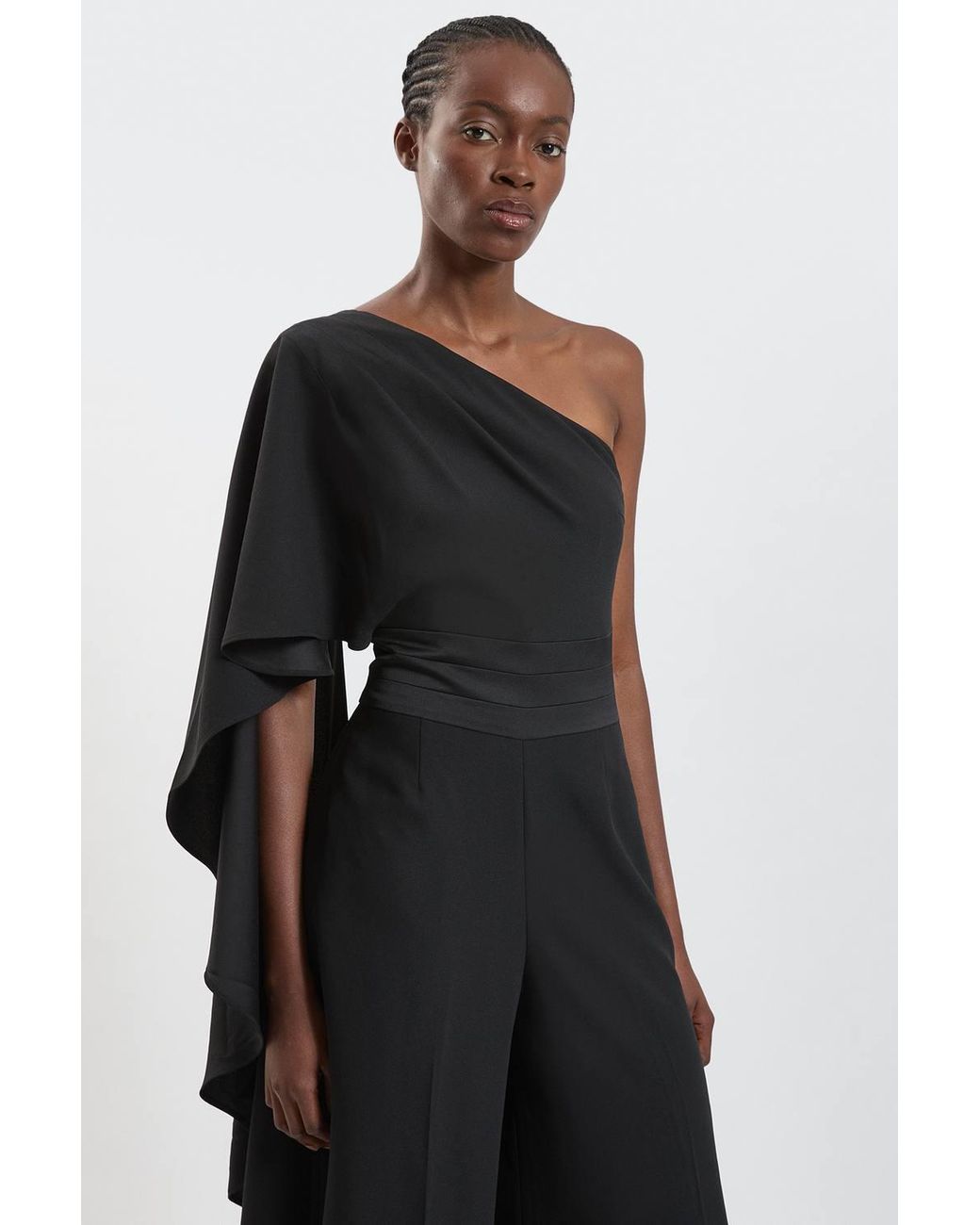 Karen Millen Black Satin Back Crepe Tailored Jumpsuit