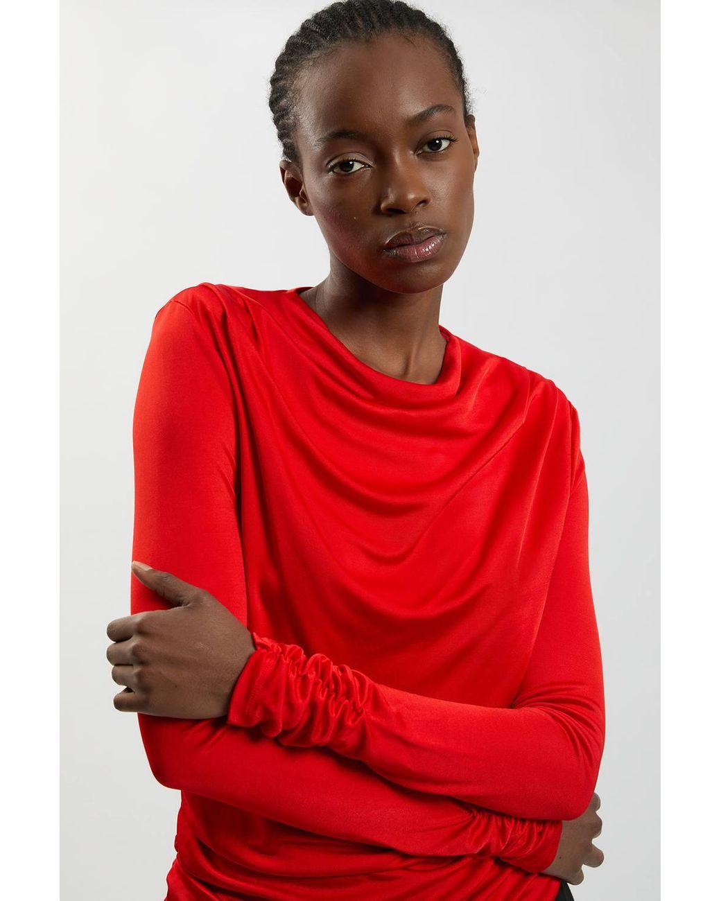 Karen Millen Red Cowl Viscose Crepe Neck Sleeveless Top