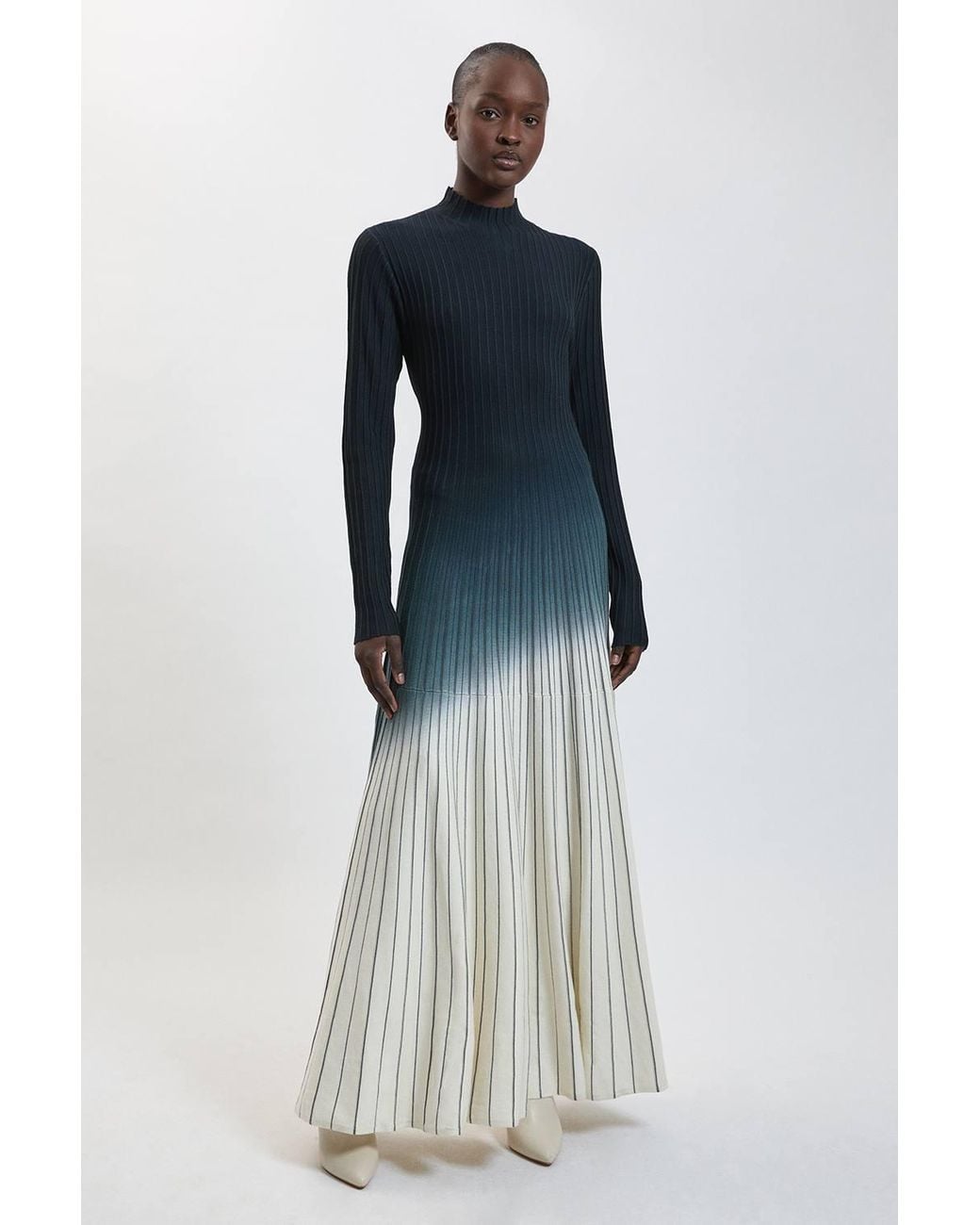 Karen Millen Blue Dip Dye Detail Long Sleeve Knitted Maxi Dress