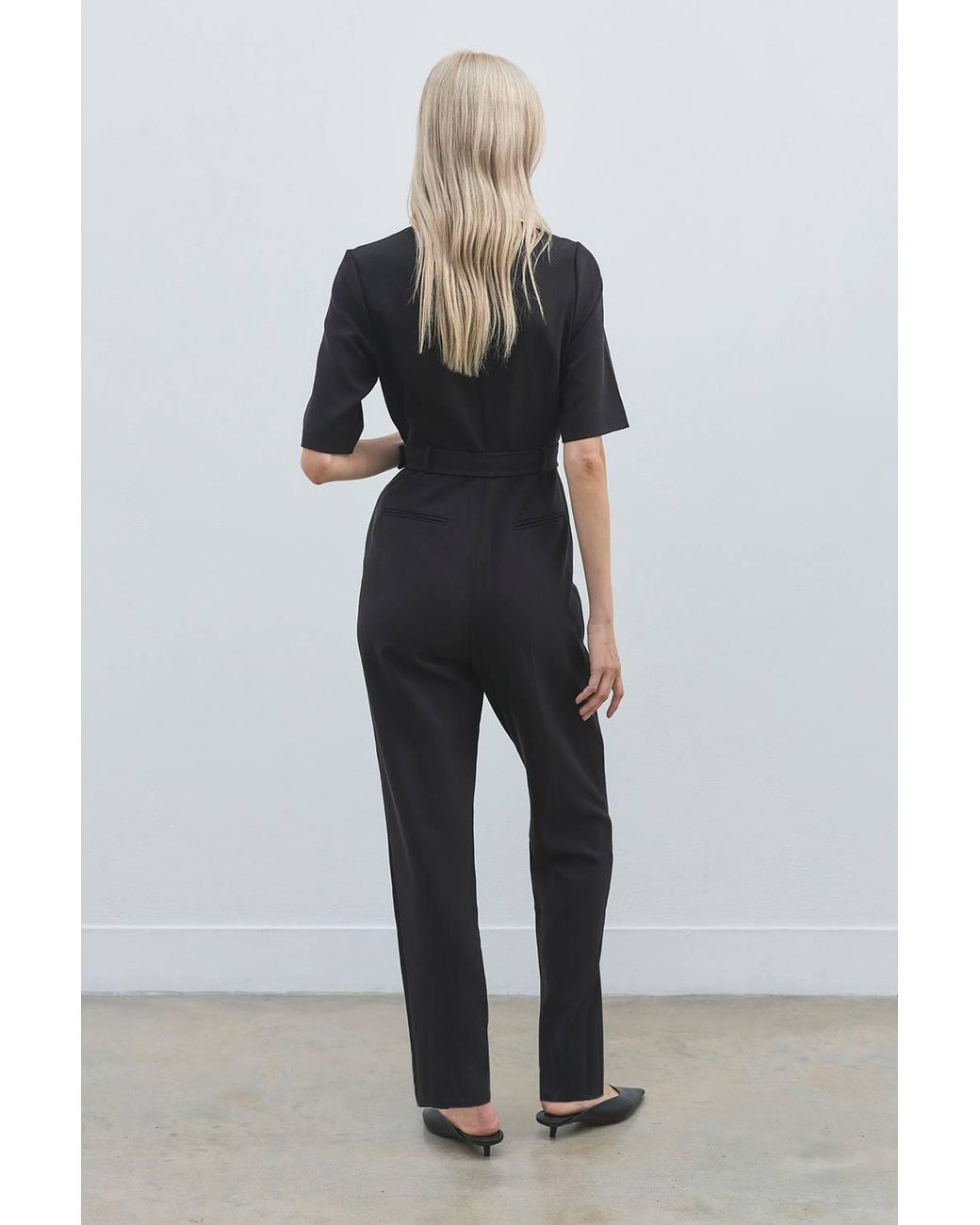 Karen Millen Black Petite Forever Structured Crepe Belted Jumpsuit