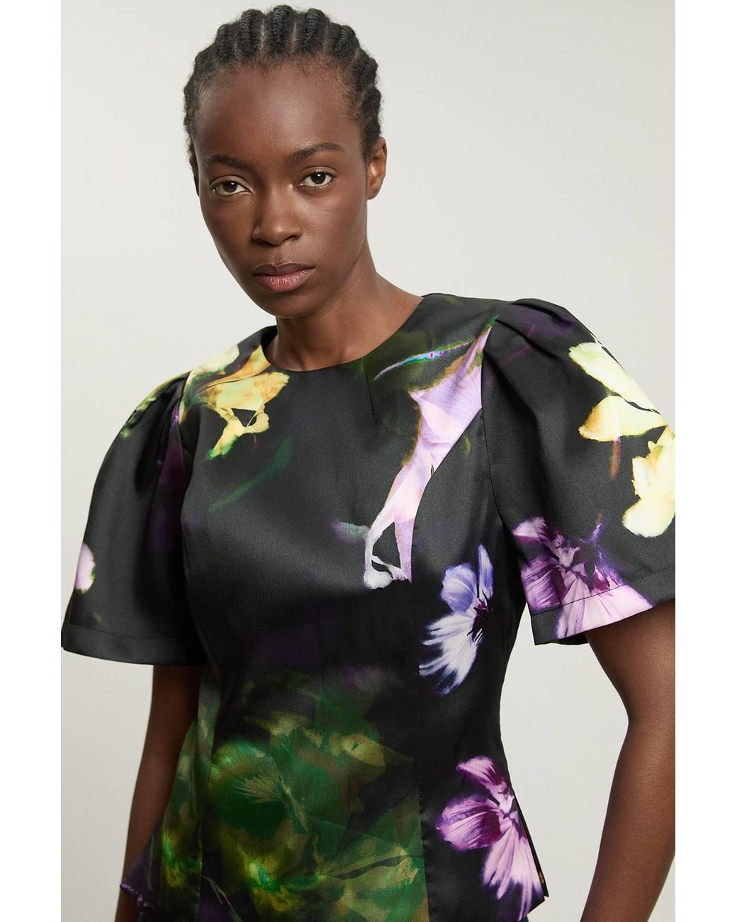 Karen Millen Multicolor Floral Print Twill Top