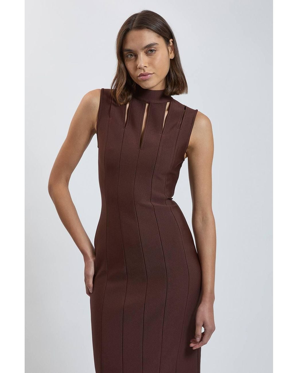 Karen Millen Purple Bandage Figure Form Cut Out Knitted Midi Dress