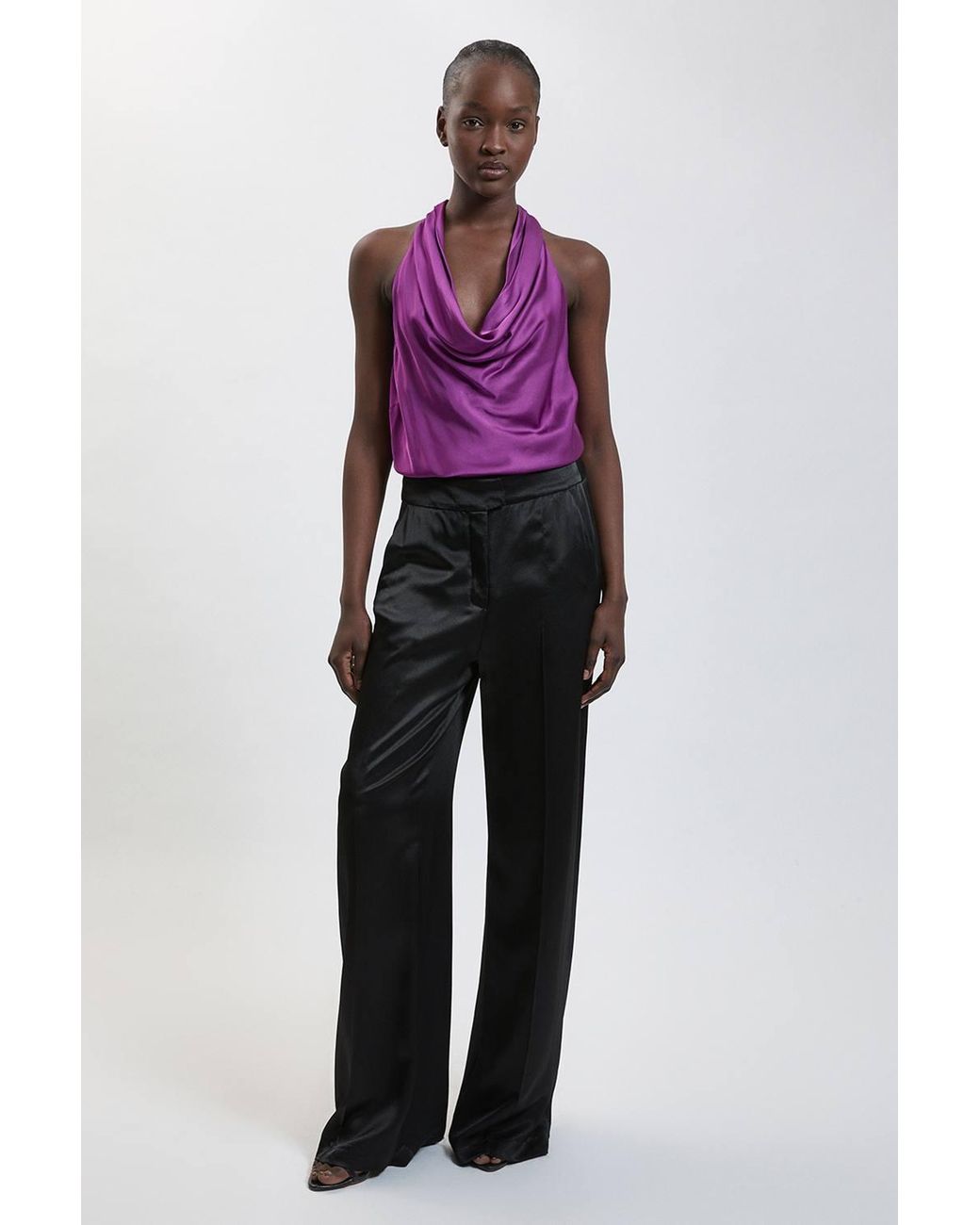 Karen Millen Purple Viscose Satin Cowl Neck Top