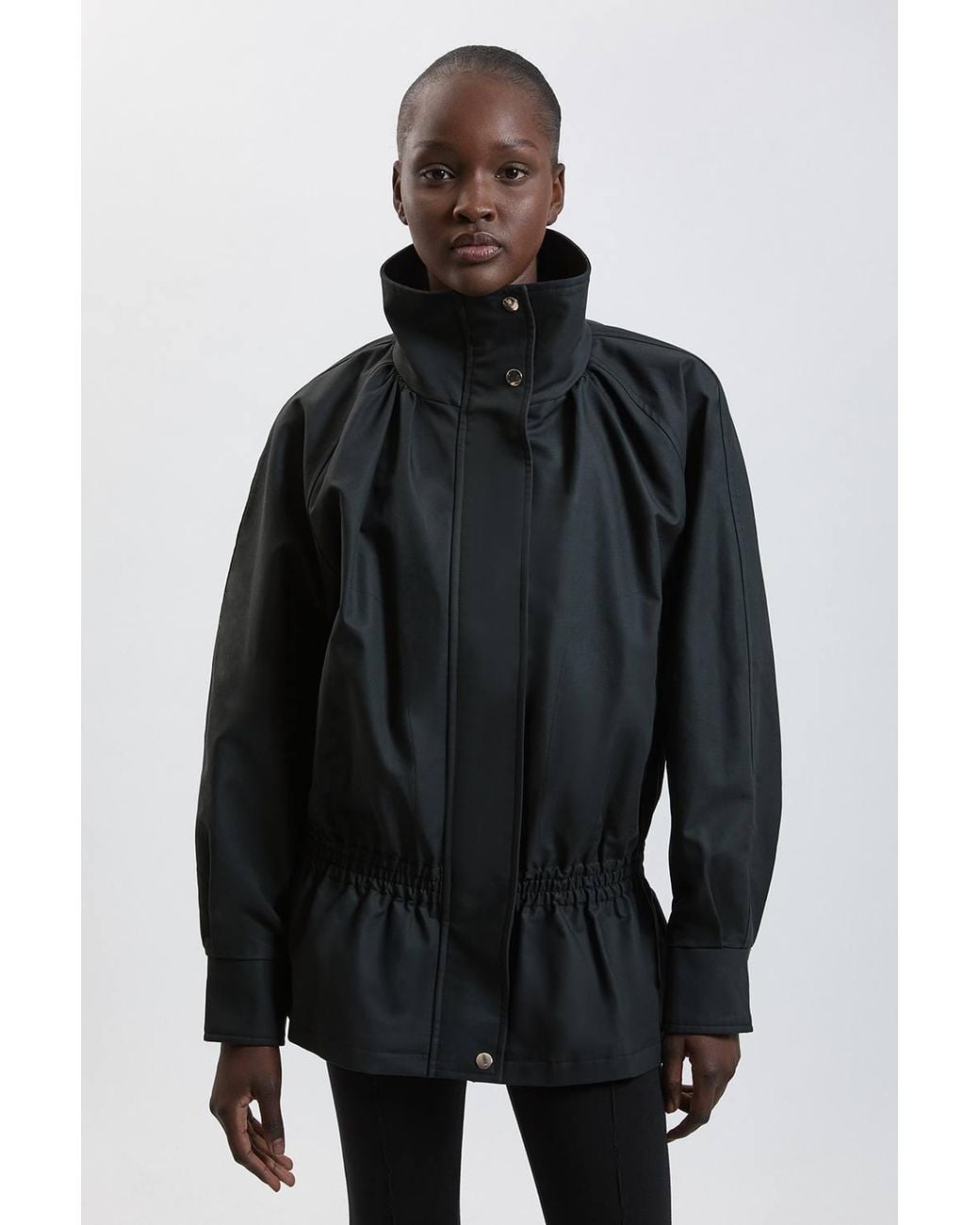 Karen Millen Black Trench Check Mix Funnel Neck Jacket