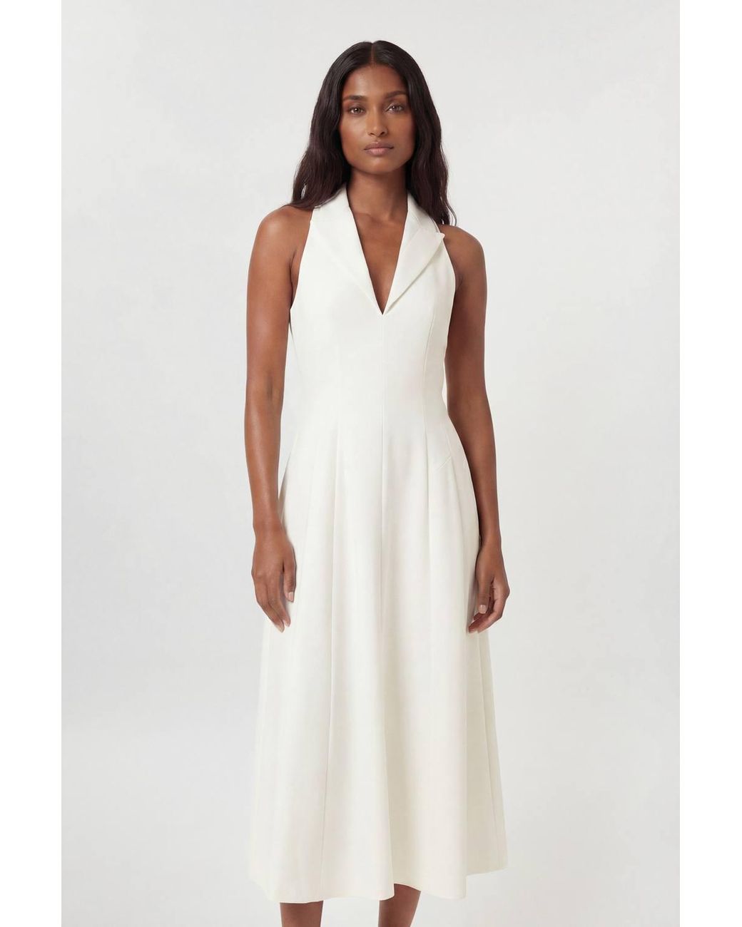 Karen Millen White Compact Stretch Seam Detail Tailored Full Skirted Midi Dress