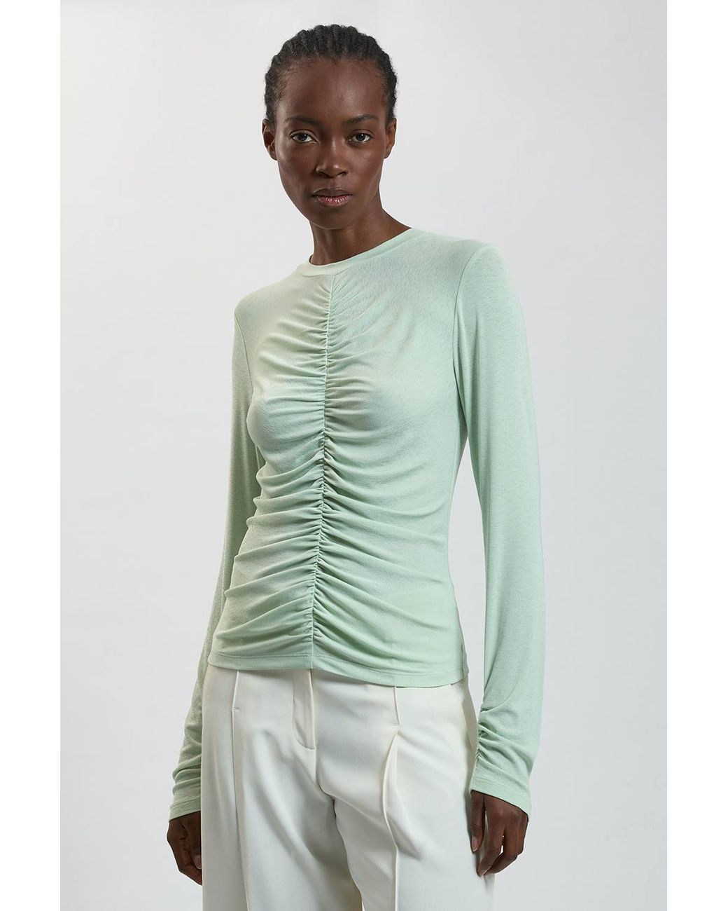Karen Millen Green Crepe Jersey Ruche Front Top