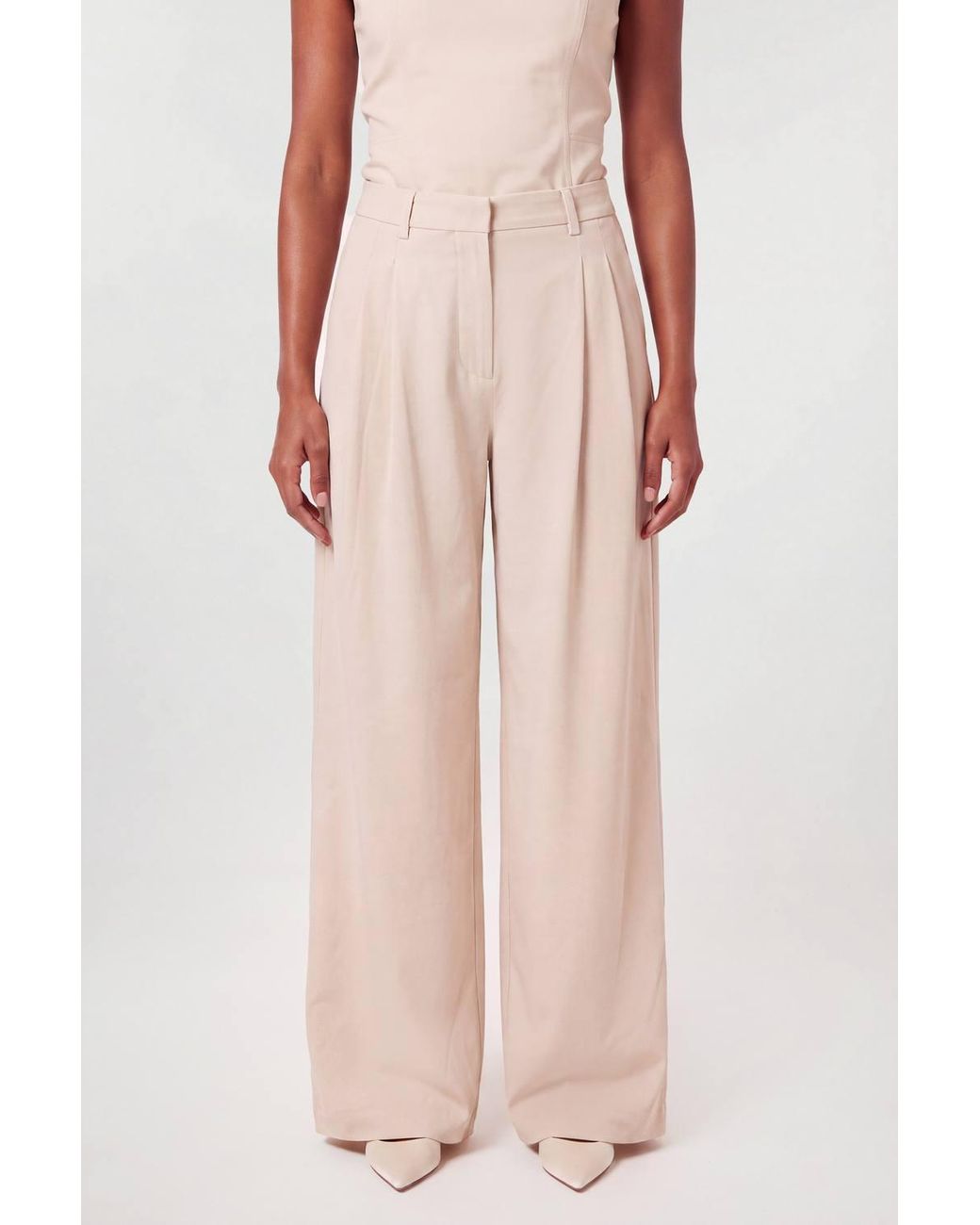 Karen Millen Natural Tailored Wide Leg Pleat Detail Trouser