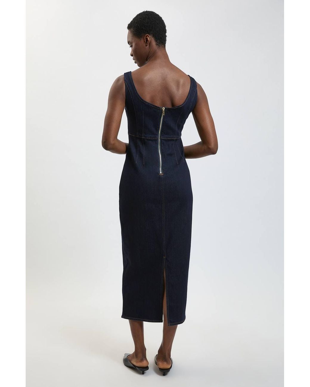 Karen Millen Blue Petite Denim Midi Pencil Dress