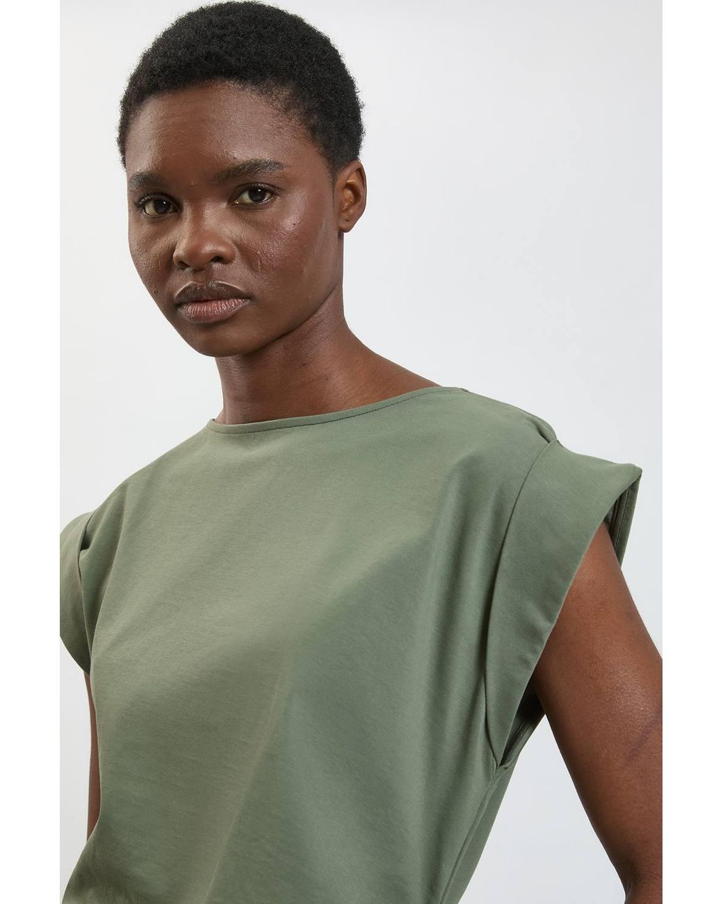 Karen Millen Green 100% Cotton Asymmetric Jersey T-Shirt