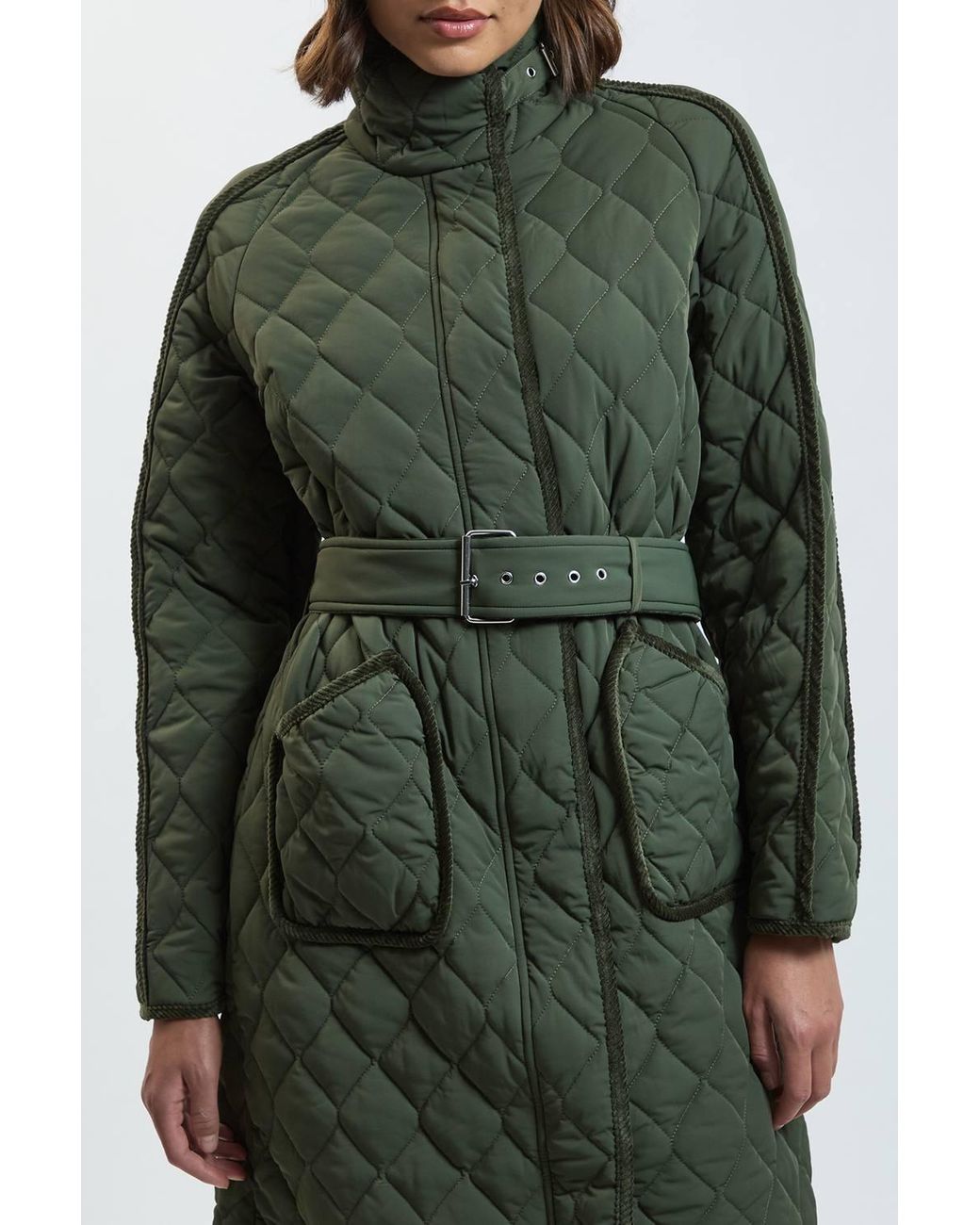Karen Millen Green Quilted Tipped Long Coat