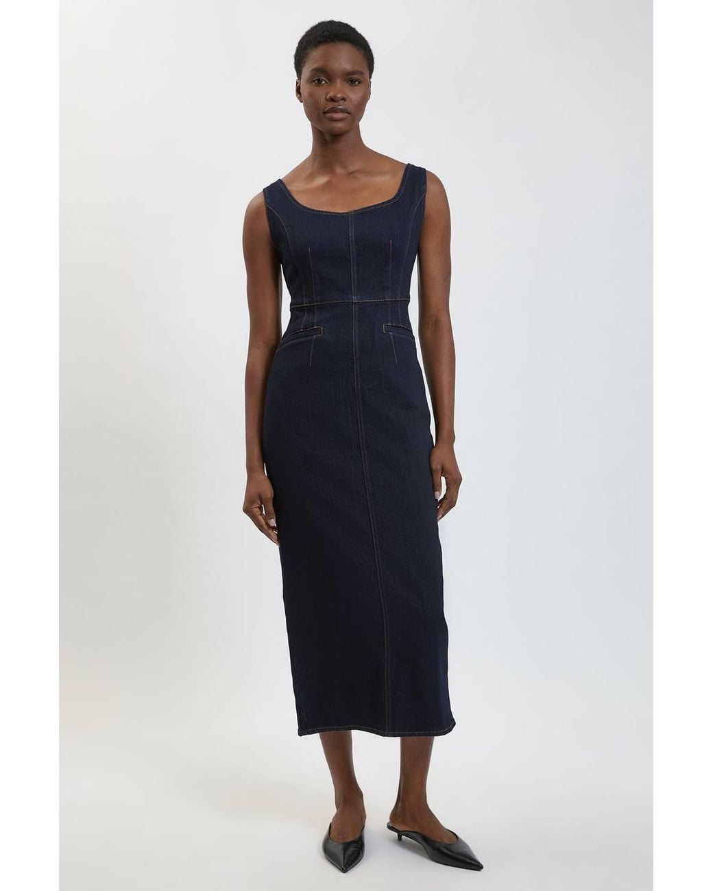 Karen Millen Blue Petite Denim Midi Pencil Dress