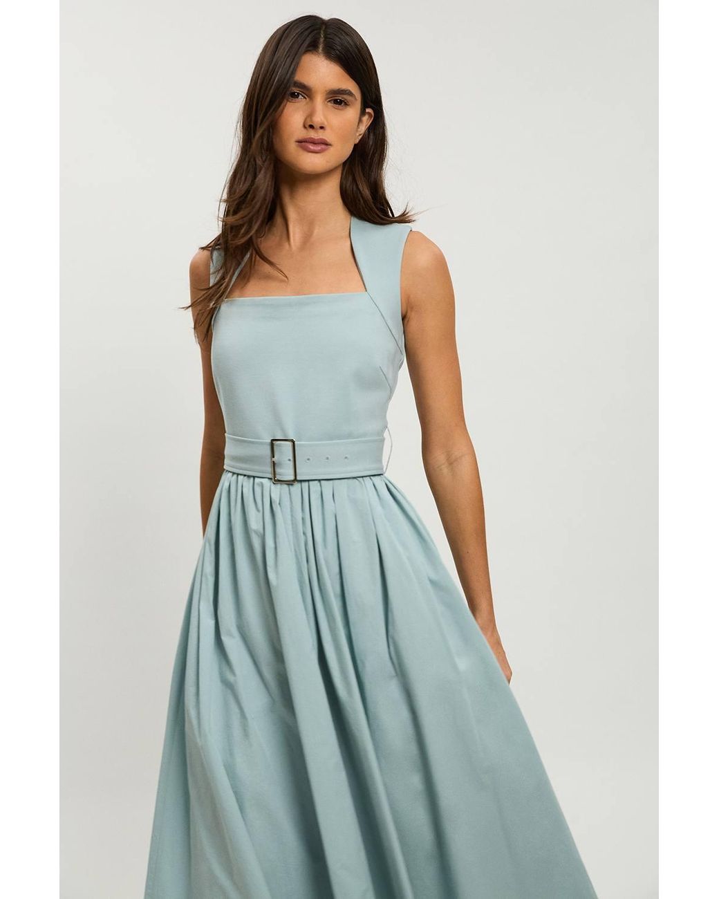 Karen Millen Blue Petite Scoop Neck Jersey Cotton Mix Maxi Dress