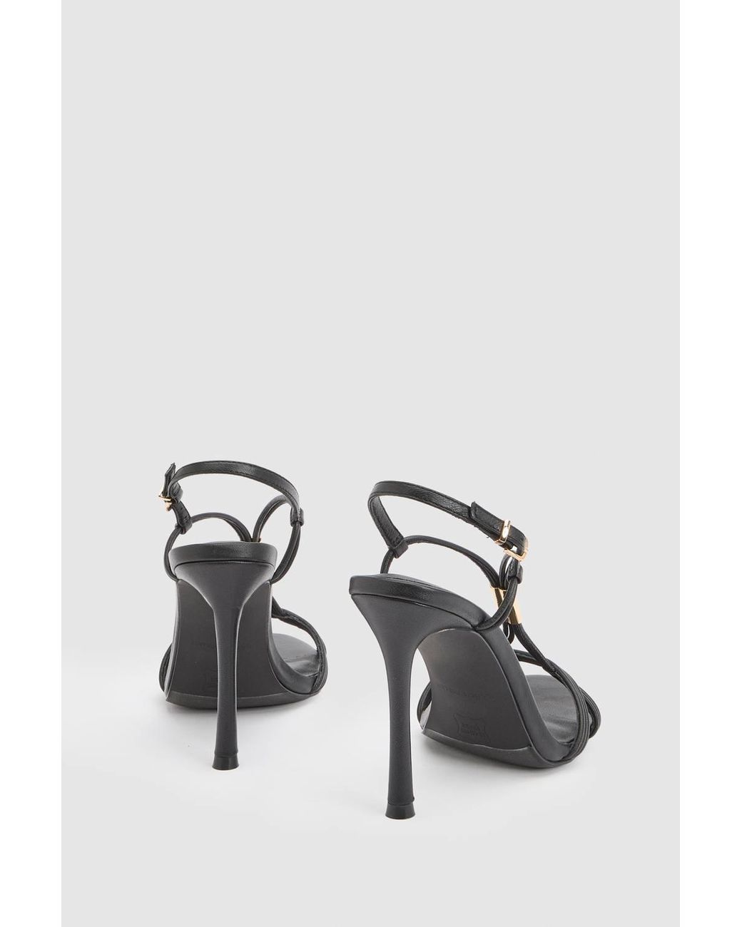 Karen Millen Black Leather Strappy Heeled Sandal