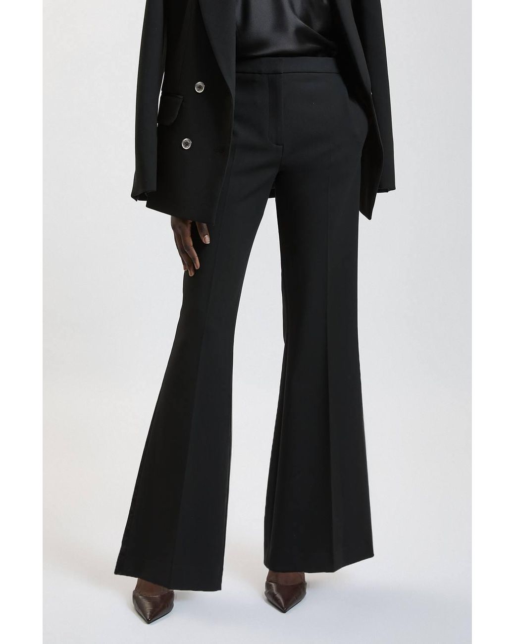 Karen Millen Black Compact Stretch & Satin Mix Tux Kickflare Trouser