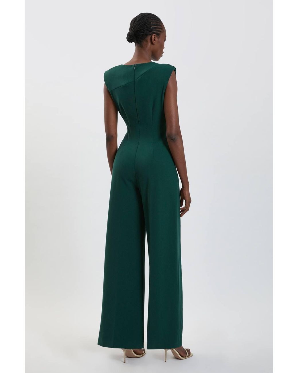 Karen Millen Green Compact Stretch Drape Detail Jumpsuit