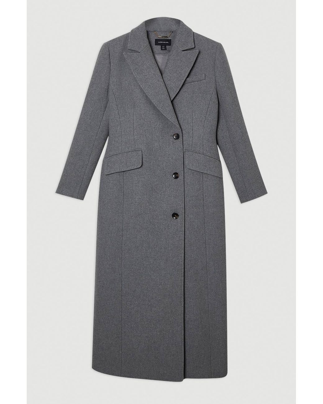 Karen Millen Gray Forever Wool Blend Tailored Fitted Maxi Coat