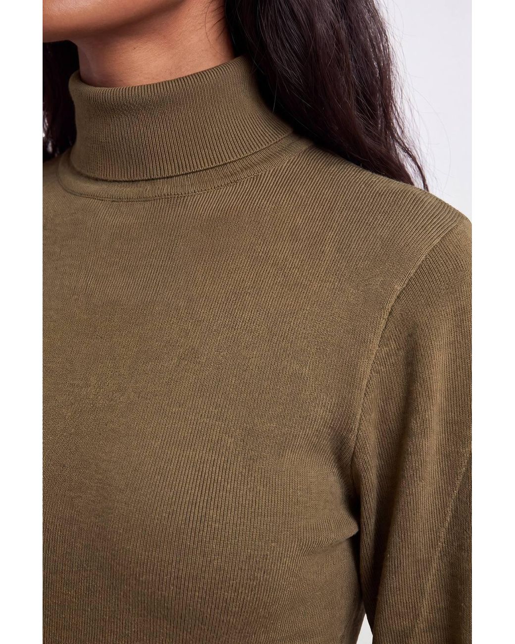 Karen Millen Green Petite Slinky Drape Knitted Banana Sleeve Funnel Neck Midi Dress