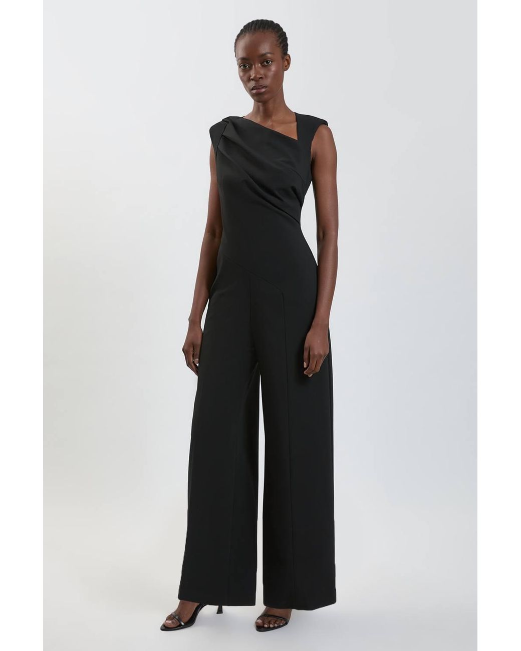 Karen Millen Black Compact Stretch Drape Detail Jumpsuit