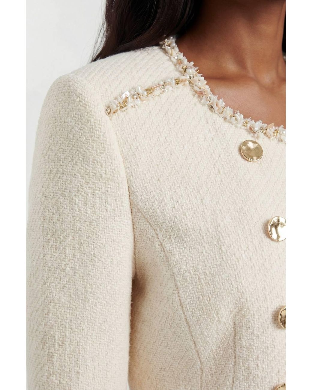 Karen Millen Natural Tweed Embellished Trim Tailored Jacket