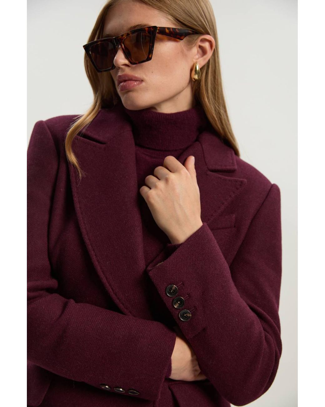 Karen Millen Purple Forever Wool Blend Tailored Fitted Maxi Coat