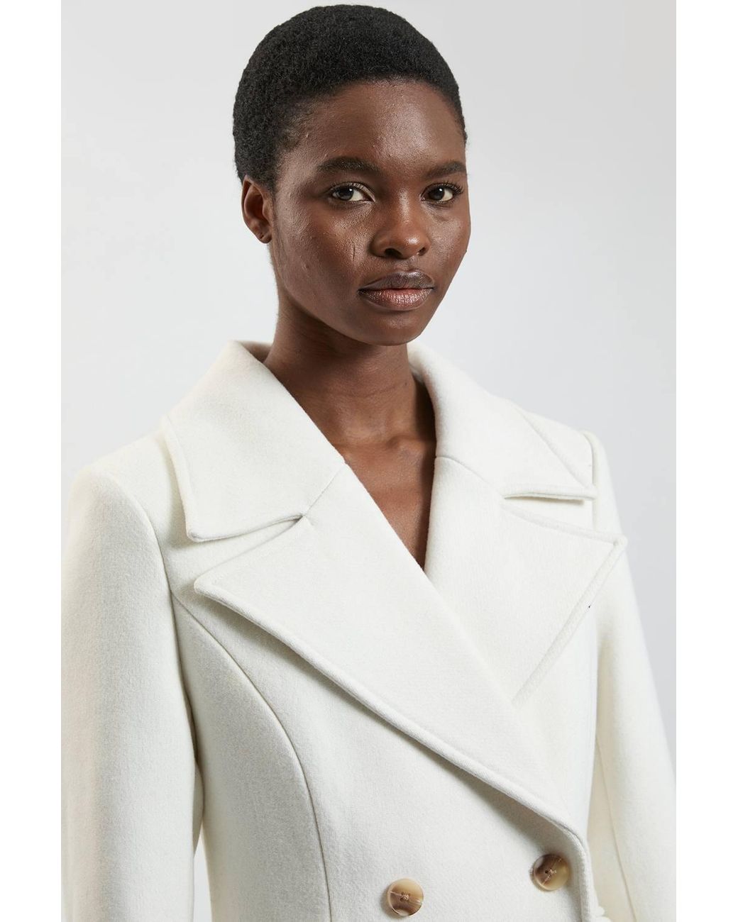 Karen Millen White Wool Tailored Flared Skirt Midi Coat