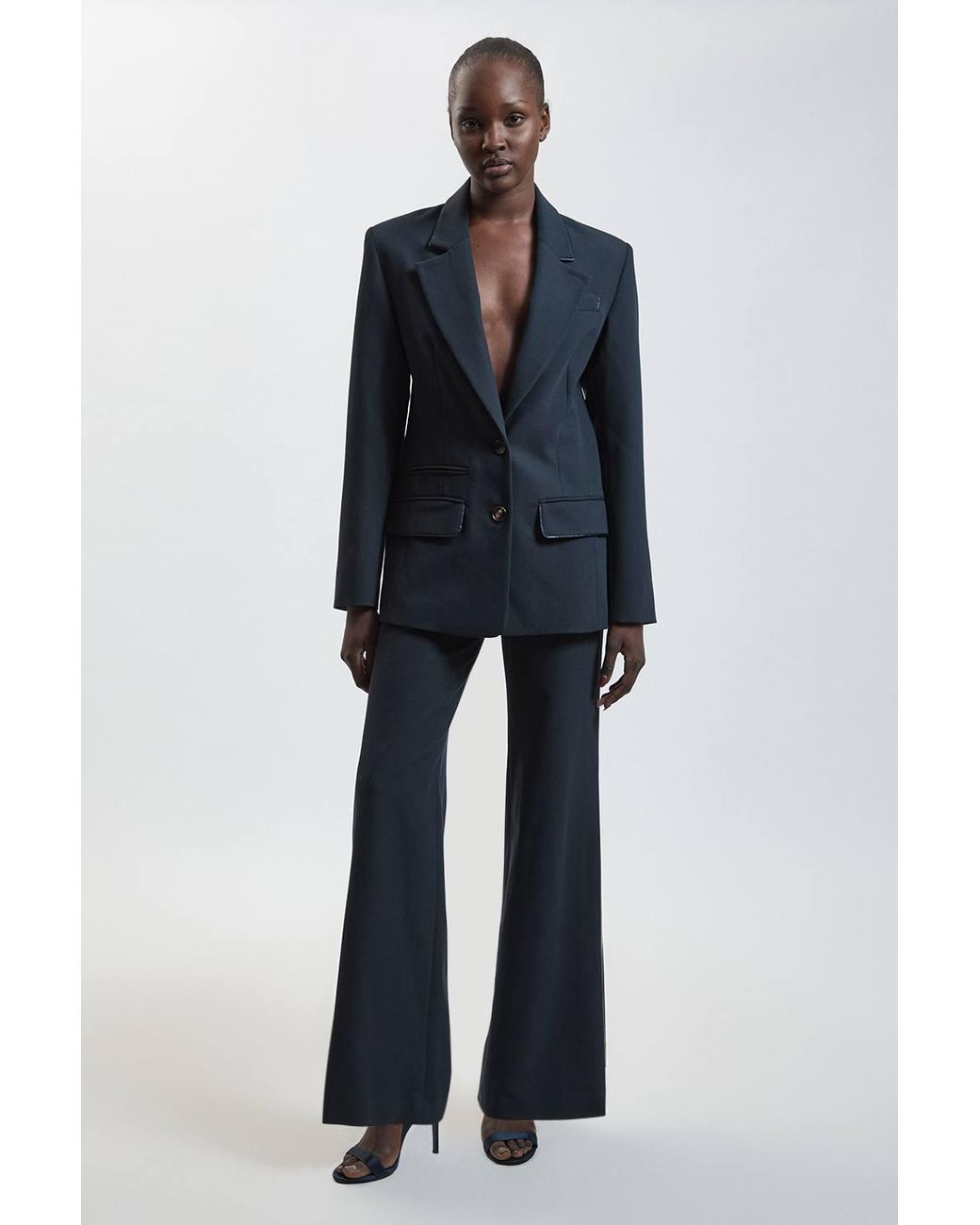 Karen Millen Blue Tailored Stretch Single Breasted Blazer