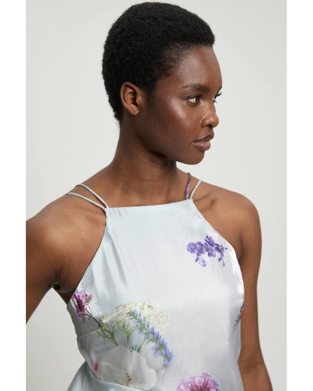 Karen Millen White Printed Metallic Floral Woven Top