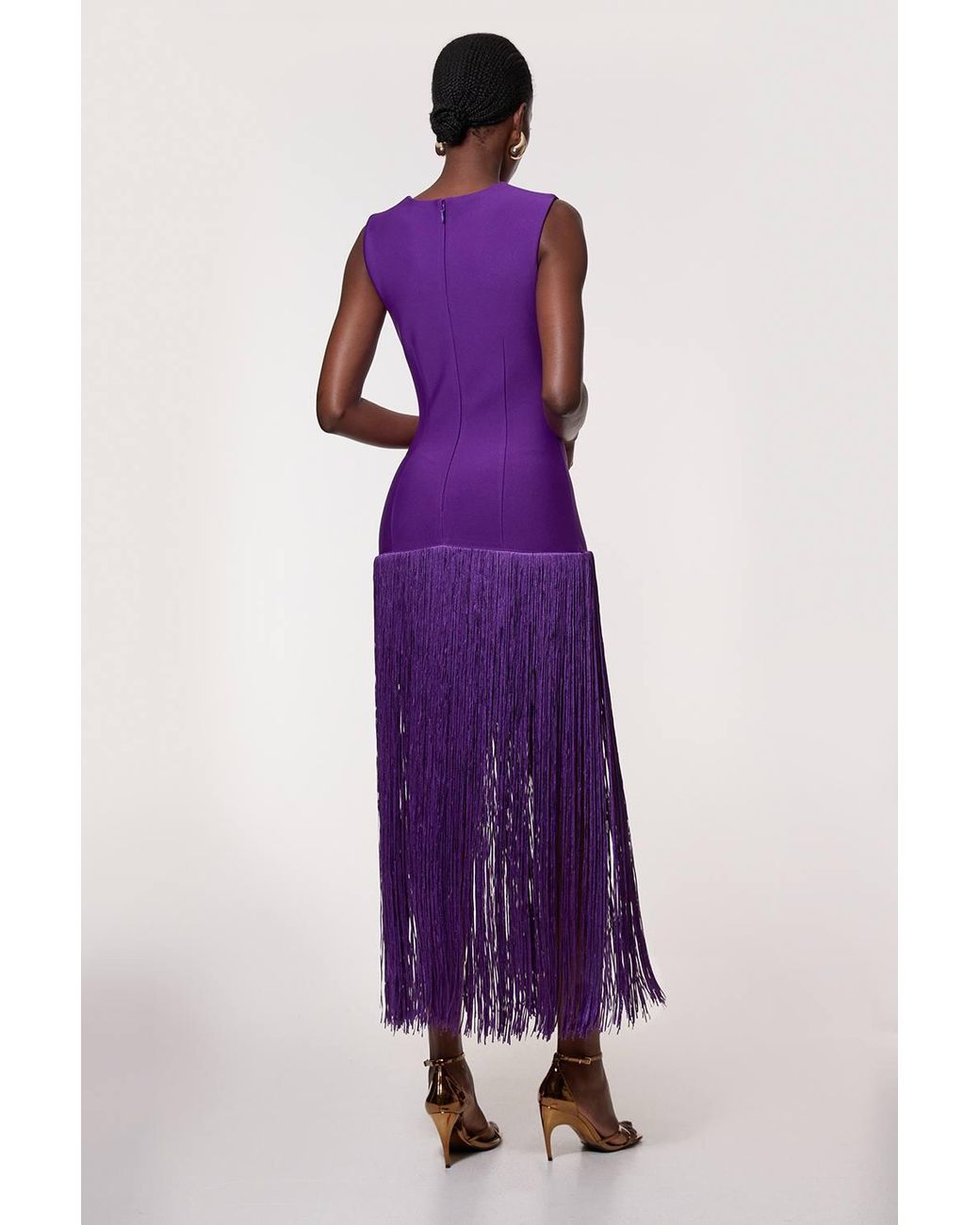 Karen Millen Purple Figure Form Bandage Tassel Hem Knitted Dress