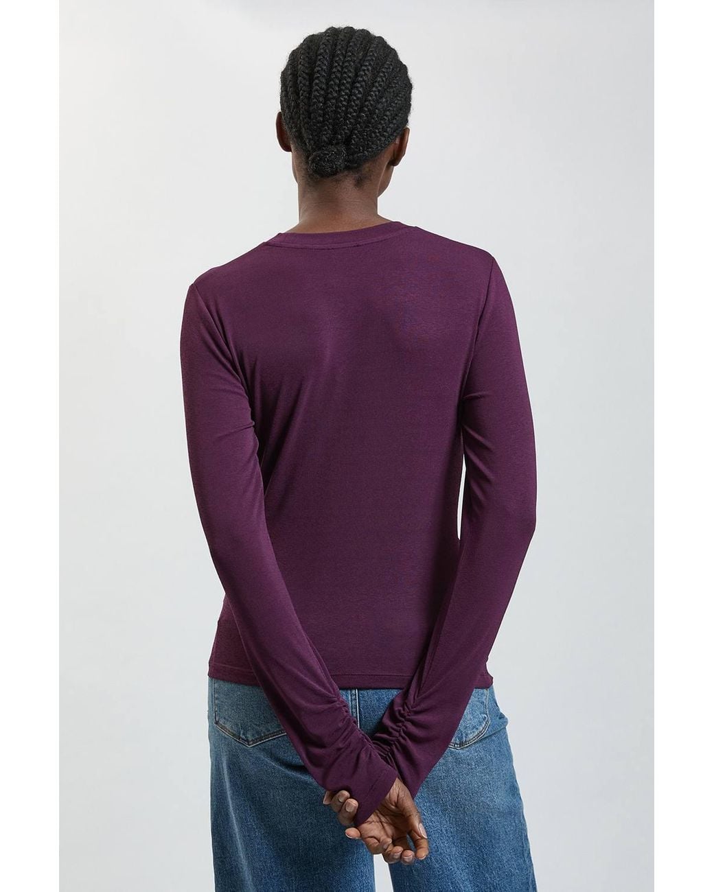 Karen Millen Purple Crepe Jersey Ruche Front Top