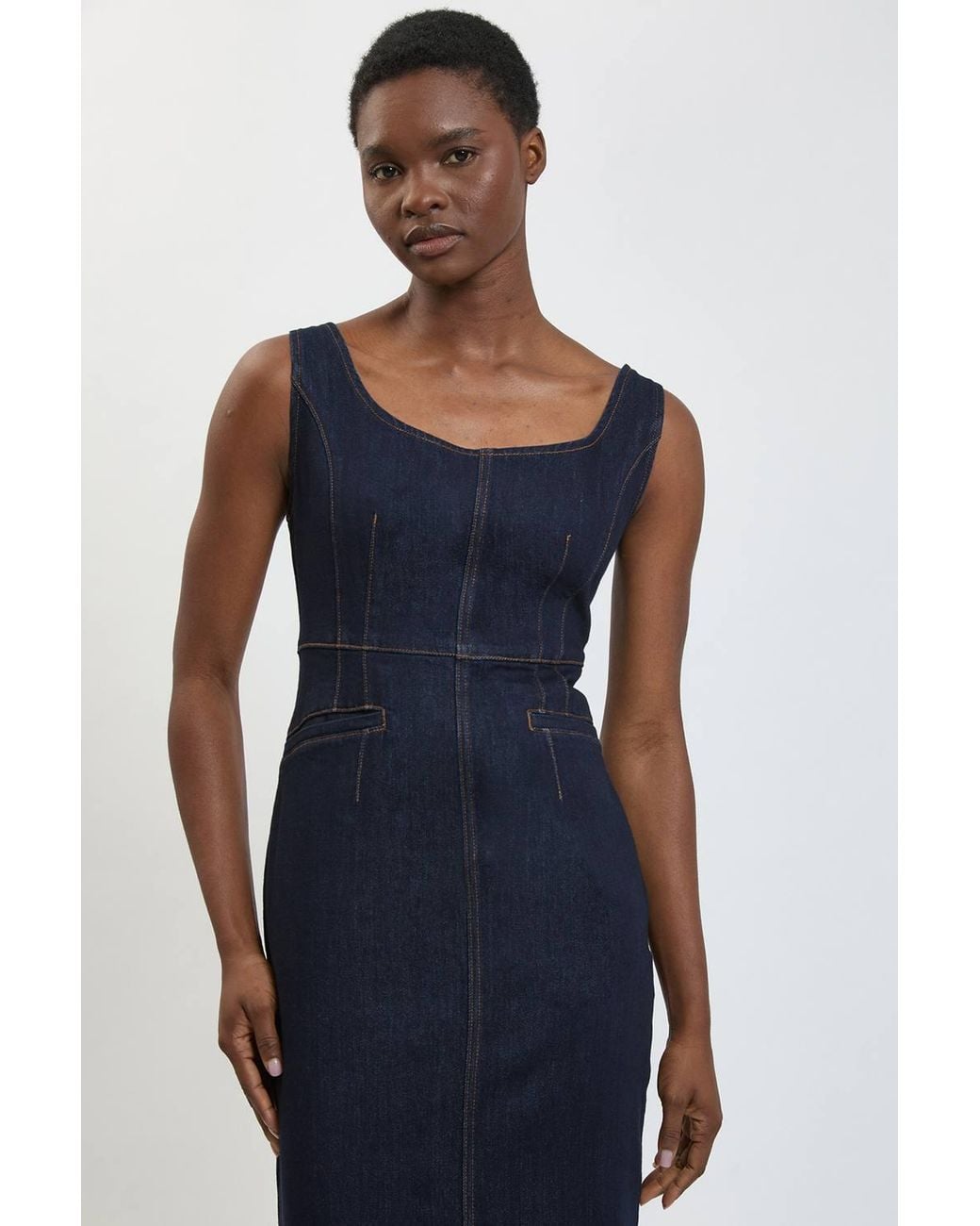 Karen Millen Blue Petite Denim Midi Pencil Dress