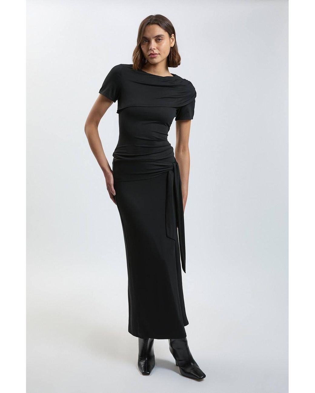 Karen Millen Black Viscose Jersey Wrap Overlay Top