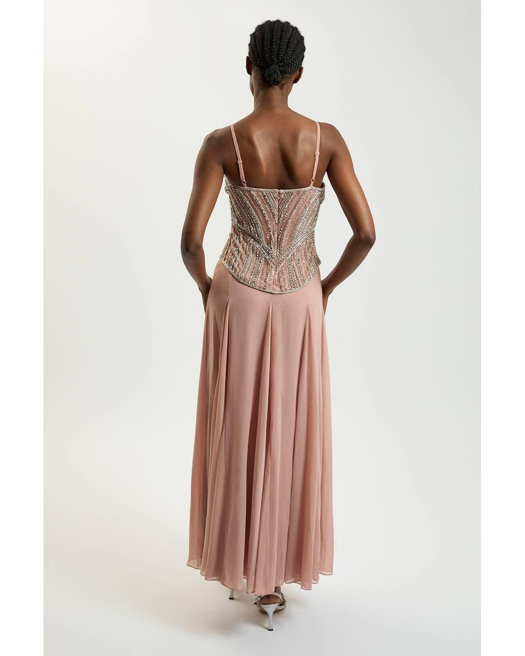 Karen Millen Pink Crystal Corset Maxi Dress
