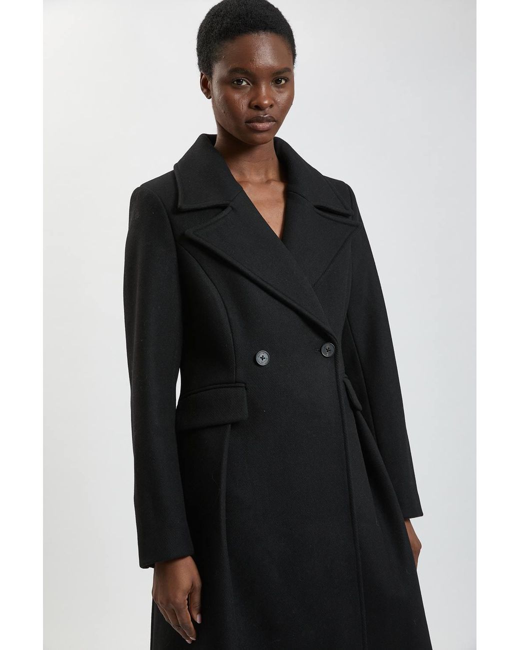 Karen Millen Black Petite Wool Tailored Flared Skirt Midi Coat