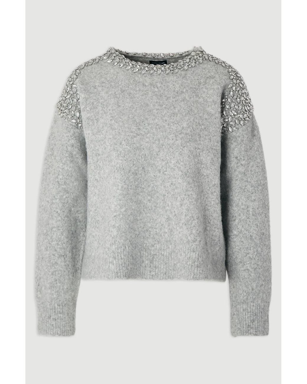 Karen Millen Gray Embellished Trim Cosy Knit Jumper