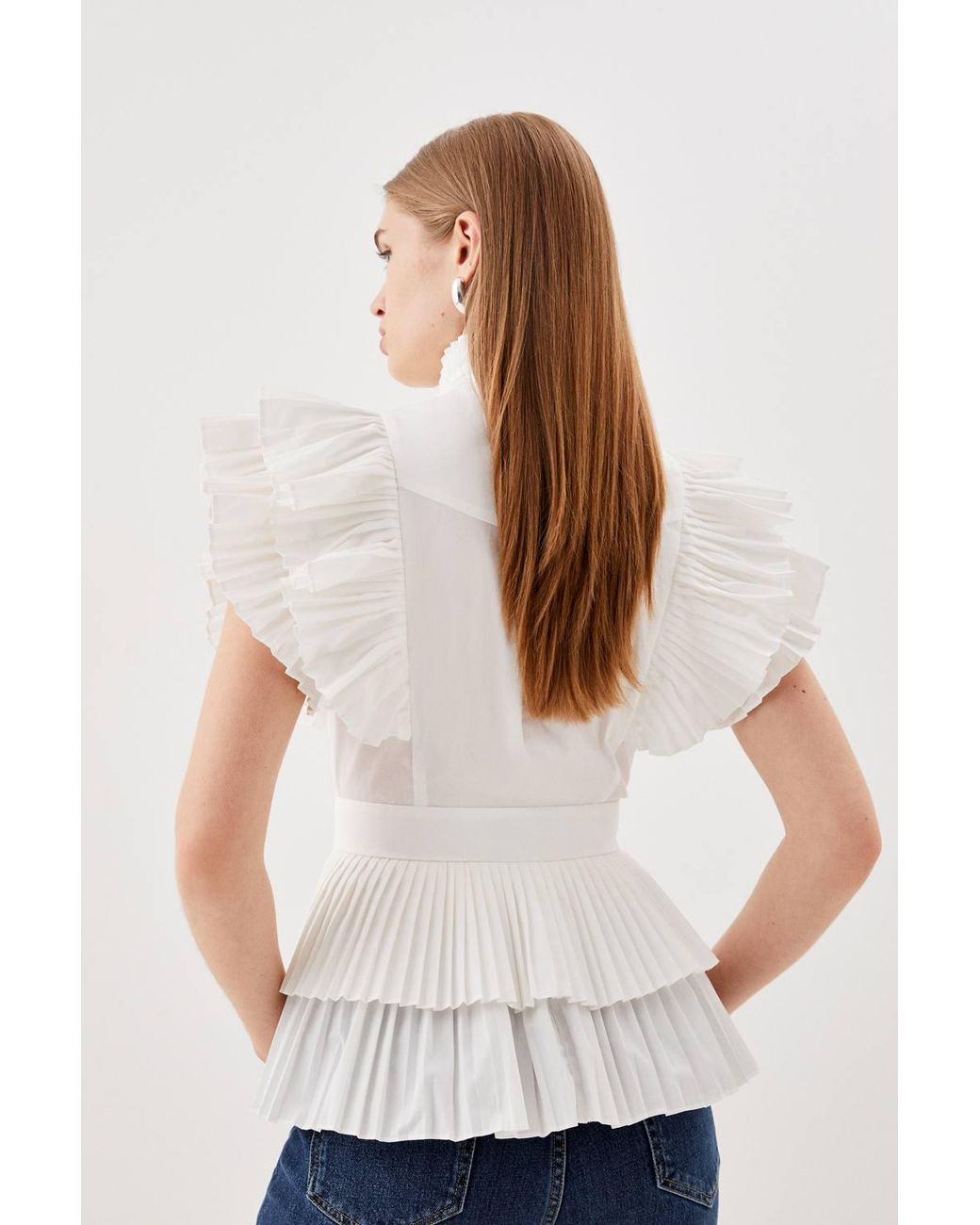 Karen Millen White Sleeveless Pleated Ruffle Blouse