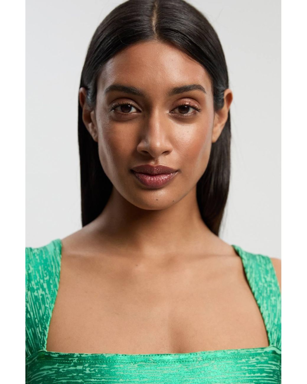 Karen Millen Green Foil Metallic Figure Form Bandage Strappy Knit Maxi Dress