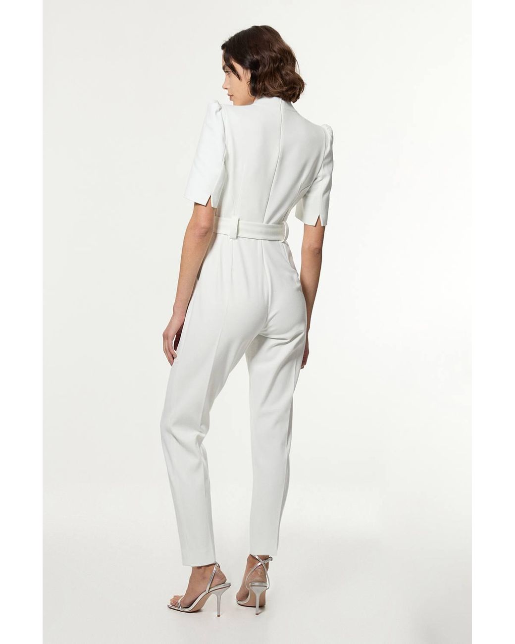 Karen Millen White Petite Forever Structured Crepe Belted Jumpsuit