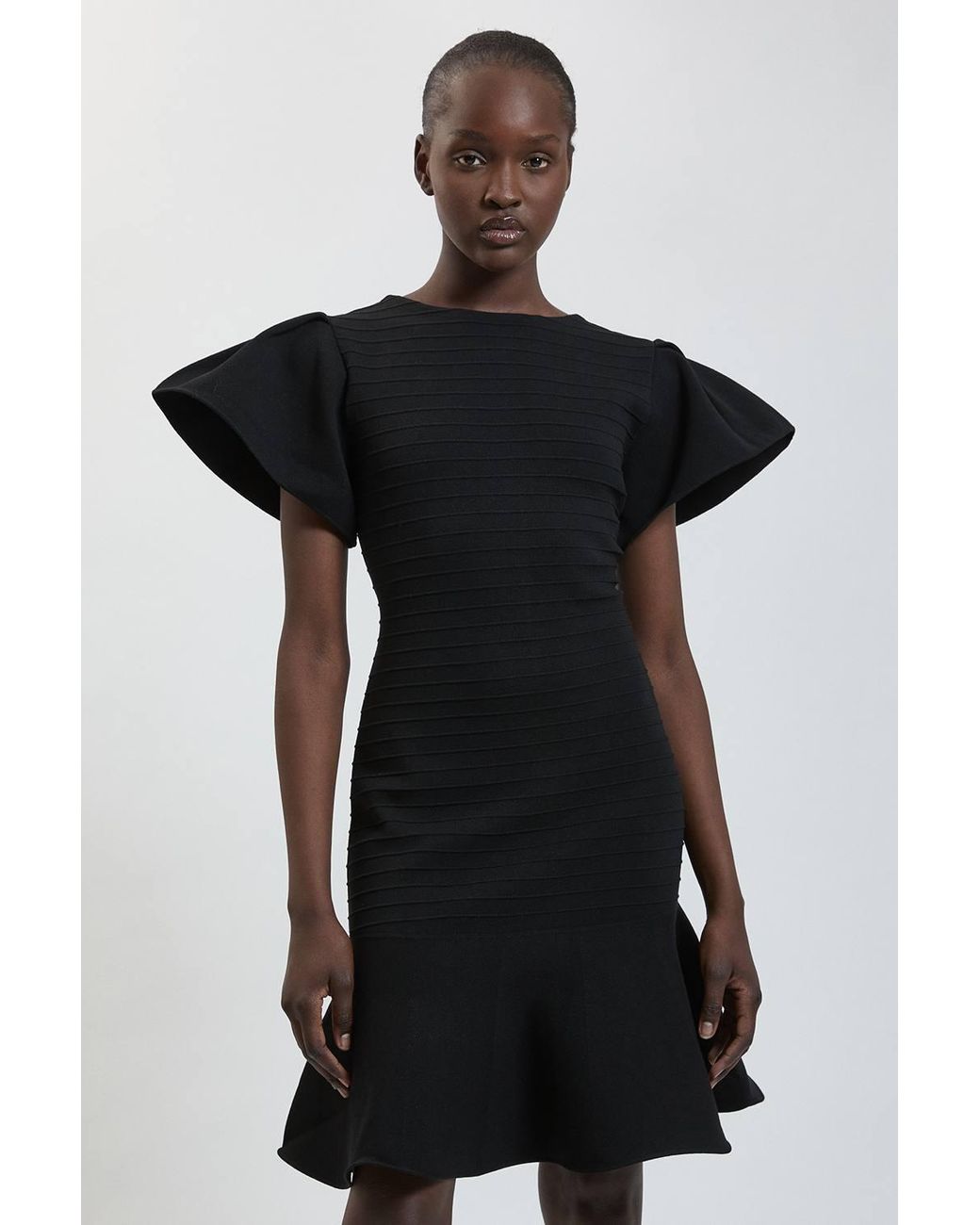 Karen Millen Black Ruffle Detail Viscose Knitted Mini Dress