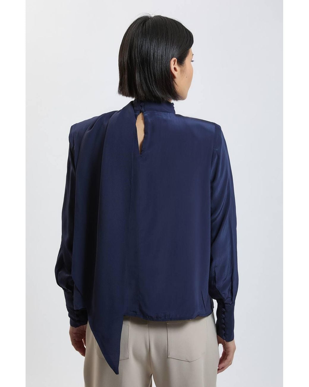 Karen Millen Blue Petite Scarf Detail Viscose Top
