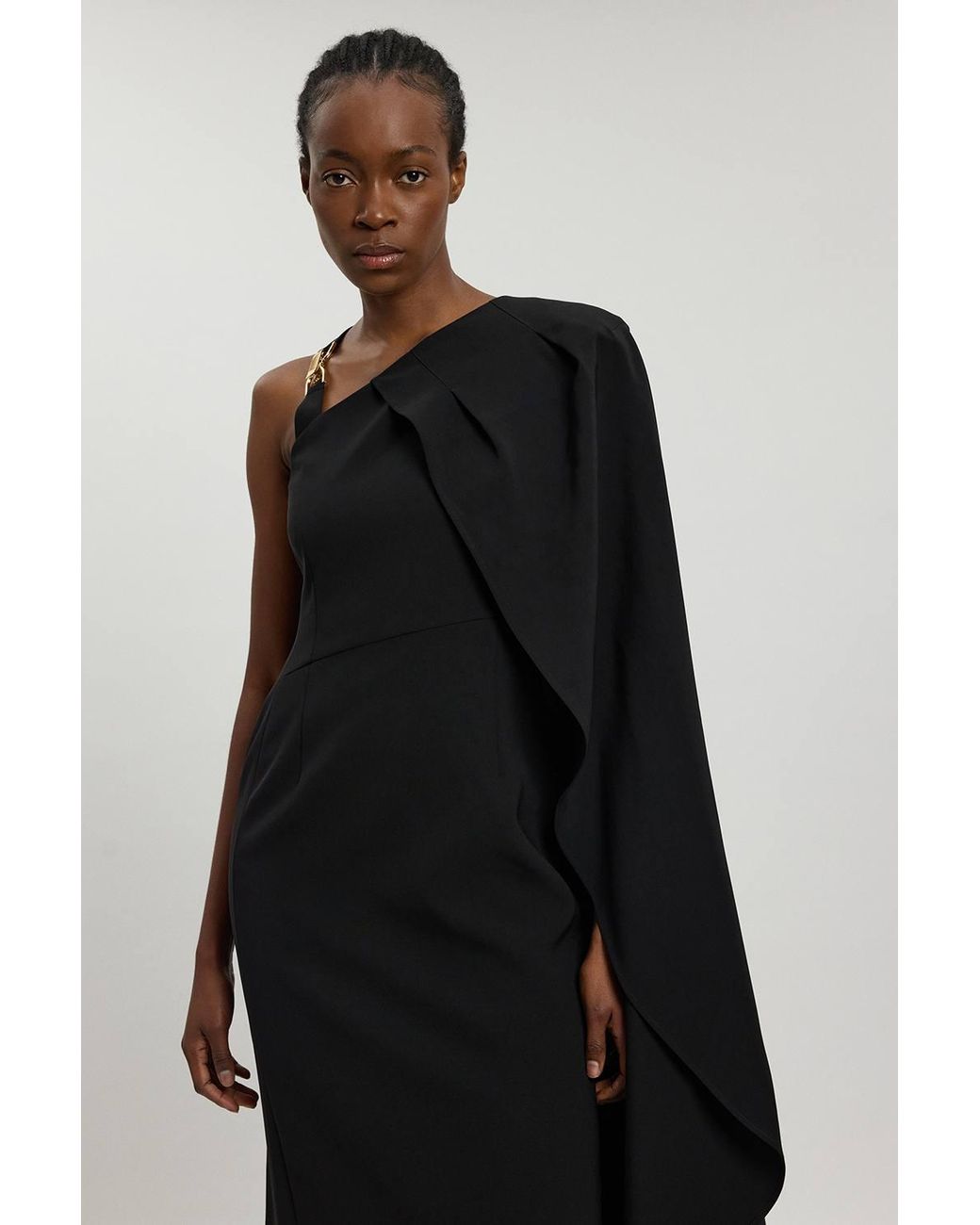 Karen Millen Black Compact Viscose Asymmetric Detail Maxi Dress