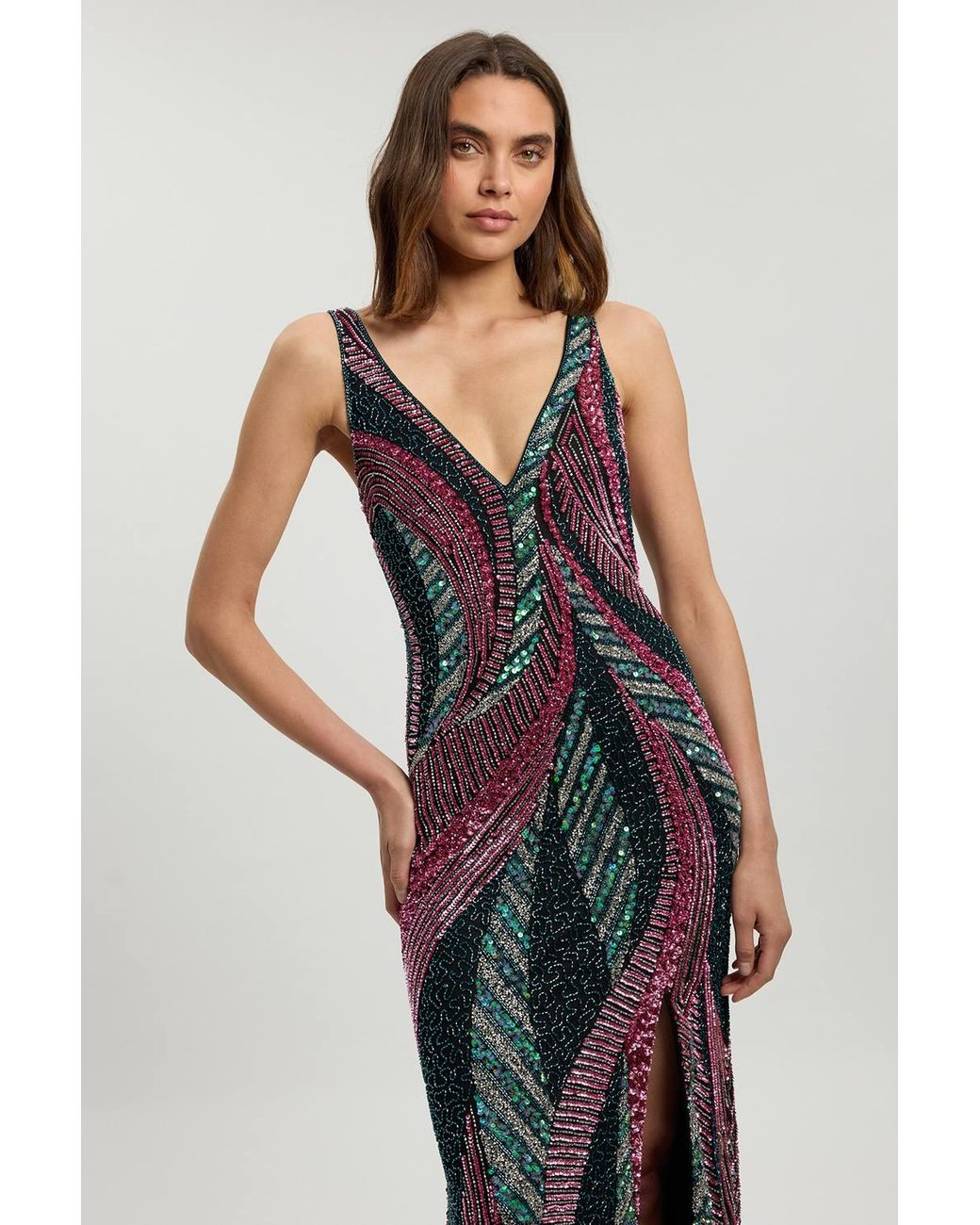 Karen Millen Purple Premium Embellished Maxi Dress
