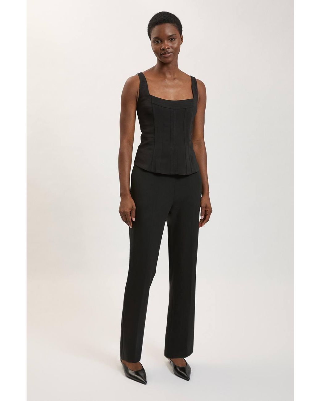 Karen Millen Black Compact Stretch & Satin Mix Tux Slim Leg Trouser
