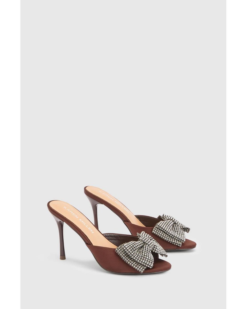 Karen Millen Brown Satin Bow Embellishment Peep Toe Mule