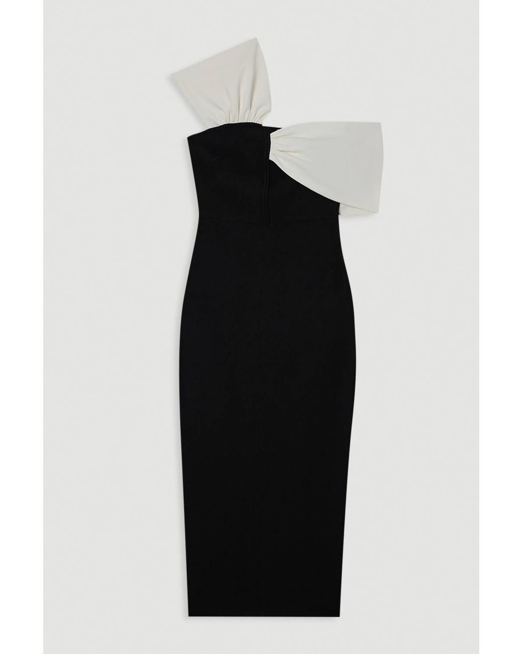 Karen Millen Black Figure Form Bandage Asymmetric Strap Knit Midi Dress