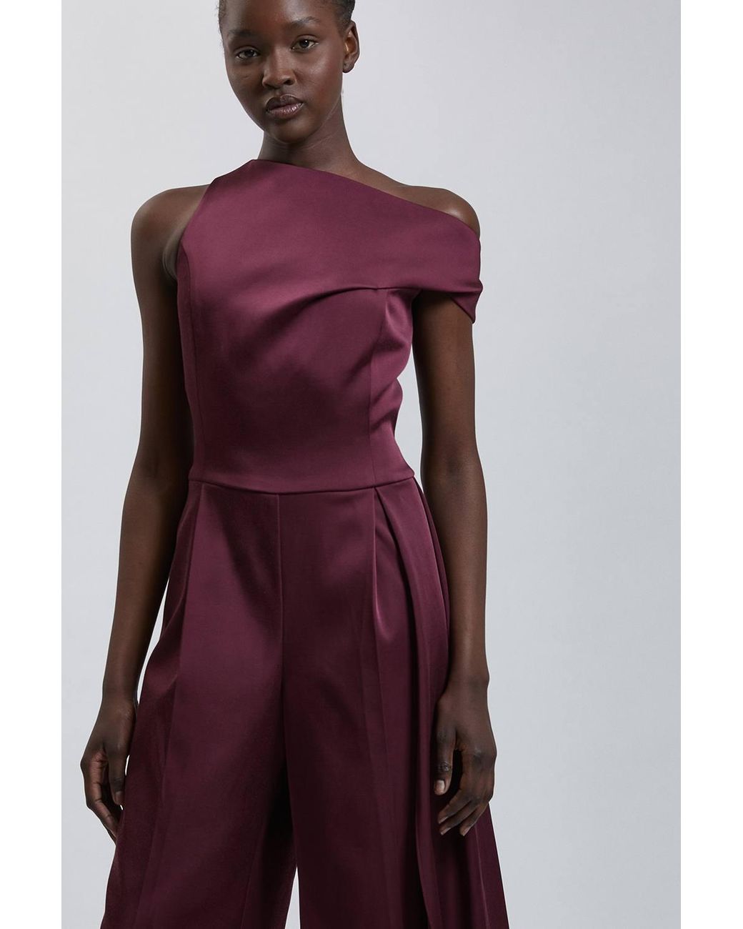 Karen Millen Tailored Satin Drape Asymmetric Jumpsuit
